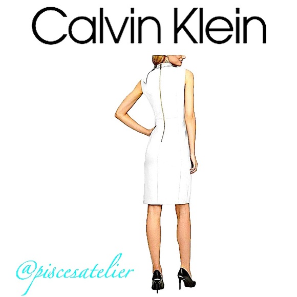 Calvin Klein Tie-Neck Scuba-Crepe Sheath Dress in White, Women’s Size 2 - Picture 7 of 9